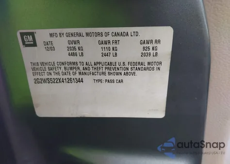 2004 Pontiac Grand Prix Gt2 из США, поврежденный, VIN 2G2WS522X41261344